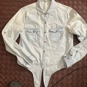 Noble U Bleached Denim Midriff Shirt w/ Front Tie Size M